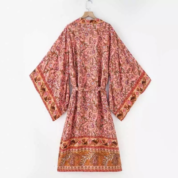 Floral & Paisley Print Kimono Bohemian Duster Wrap Coverup Top Casual - Picture 3 of 12